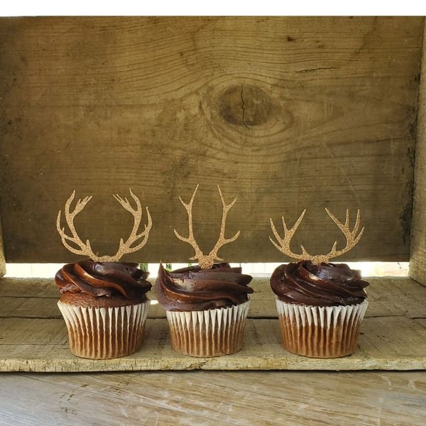 Deer Cupcake Toppers | Antler Mix | Deer Cake Topper, Antler Rack | GLITTER