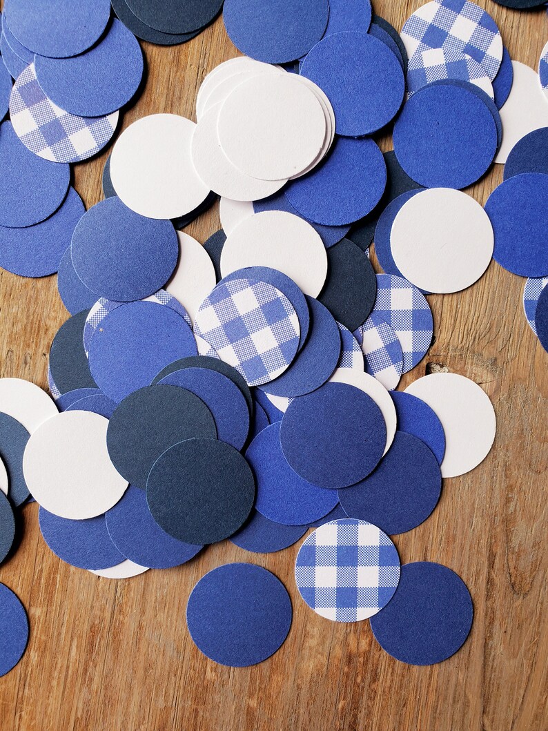 Blue Gingham Polka Dot Confetti Camping Party Decorations CARDSTOCK