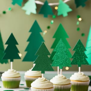 Árbol de Navidad / Adornos para cupcakes y confeti, formas troqueladas, decoraciones para fiestas / BRILLO