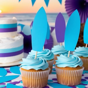 Tabla de surf / Adornos para cupcakes o confeti / Formas troqueladas / CARTULINA