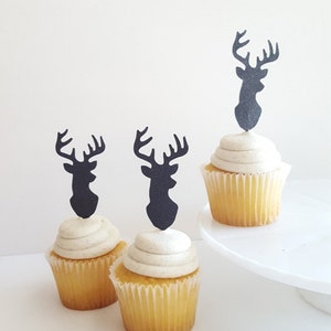 Deer Cupcake Toppers | STAG | Antler Rack, Wild One Baby Shower | GLITTER