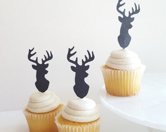 Deer Cupcake Toppers | STAG | Antler Rack, Wild One Baby Shower | GLITTER