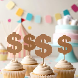 Letrero de dinero / Adornos para cupcakes o confeti / Formas troqueladas / CARTULINA