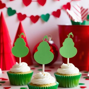 Grinch / Adornos para cupcakes o confeti / Formas troqueladas / CARTULINA