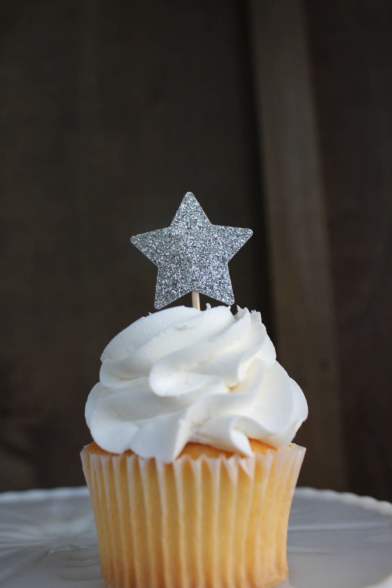 Star Cupcake Toppers Graduation Party, Space Party Decorations GLITTER image 8