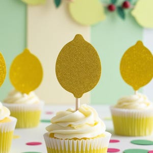 Limón / Confeti y adornos para cupcakes, formas troqueladas, decoraciones para fiestas / BRILLO