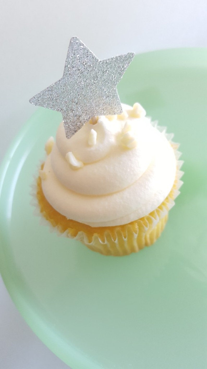 Star Cupcake Toppers Graduation Party, Space Party Decorations GLITTER image 5