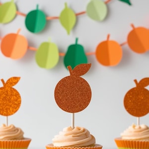 Naranja adorable / Confeti y adornos para cupcakes, formas troqueladas, decoraciones para fiestas / BRILLO
