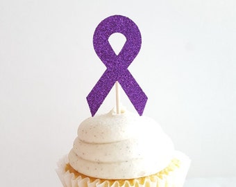 Cancer Ribbon Cupcake Toppers | Invisible Illness, Cancer Party Decorations | GLITTER