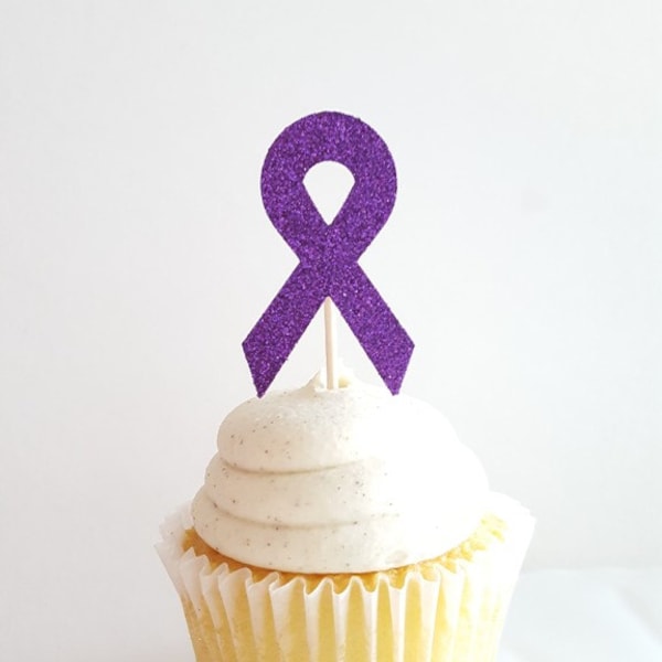 Cancer Ribbon Cupcake Toppers | Invisible Illness, Cancer Party Decorations | GLITTER