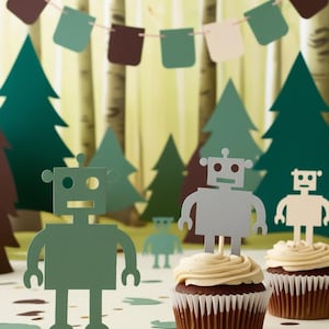 Robot / CUADRADO / Adornos para cupcakes o confeti / Formas troqueladas / CARTULINA