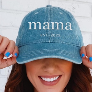 Custom Embroidered Hat Personalized Date Embroidered Denim Hat Mother&#39;s Day Gift for Mom Birthday Gift for Her Pregnancy Announcement Mama