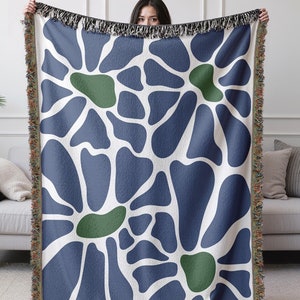 Matisse Blanket, Matisse Flowers Inspired Cotton Woven Throw Blanket, Matisse Throw Aesthetic Wall Art Tapestry Unique Home Decor Blue Green