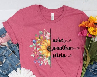 Personalized Wildflower Name Shirt, Gift for Mom Grandma, Watercolor Wildflowers, Wild Flower, Pressed Flower Shirt, Cottagecore Botanical