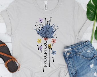 Mama Flower Shirt, Wildflower Mama T Shirt, New Mom Gift, Mothers Day Shirt, Pressed Flowers Shirt, Baby Shower Gift, First 1st Mothers Day