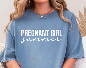 Comfort Colors® Pregnant Girl Summer Shirt Mom to Be Shirt Pregnancy Reveal Baby Shower Gift for Her Baby Announcement Mother's Day Shirt