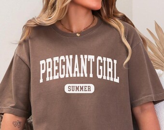 Comfort Colors® Pregnant Girl Summer Shirt Mom to Be Shirt Pregnancy Reveal Baby Shower Gift for Her Baby Announcement Mother's Day Shirt