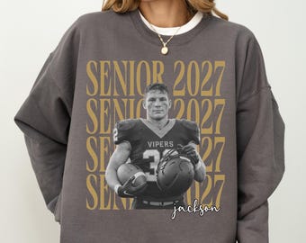 Personalised Vintage Photo Year Senior Sweatshirt Football Mama Sweater Class of 2027 Custom Photo Shirt Personalized Game Day Sweatshirt