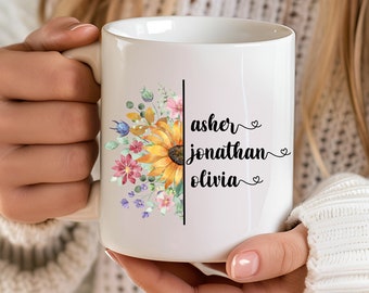 Personalized Wildflower Name Mug, Gift for Mom Grandma, Watercolor Wildflowers, Wild Flower, Pressed Flower Mug, Cottagecore Botanical