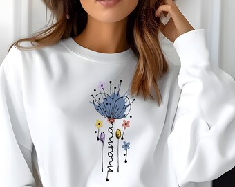 Mama Flower Sweatshirt, Wildflower Mama Shirt, New Mom Gift, Mothers Day Shirt, Pressed Flowers, Baby Shower Gift, First 1st Mothers Day