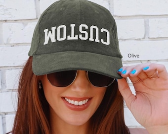 Custom Embroidered Upside Down Font Hat Corduroy Personalized Cap Custom Embroidered Hats Dad Hat Vintage Baseball Hat Bachelorette Hat
