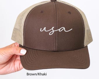 Embroidered USA Trucker Hat July 4th Hat Embroidery Patriotic Hat Red White Blue USA Baseball Cap Memorial Day 4th of July Independence Day