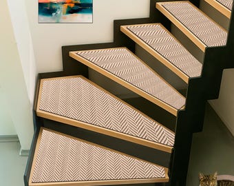 Chevron Stair Treads Rug, Geometric Stair Rug, Custom Shaped Stair Rug, Staircase Decor, Non Slip Stair Mats Custom Size & Desing Stair Rugs
