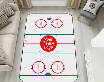 Ice Hockey Decor for Living Room, Hockey, Personalized Team Logo Carpet, Custom Hockey Rink Rug, Sports Fan Gift, Kids Playroom Area Mat