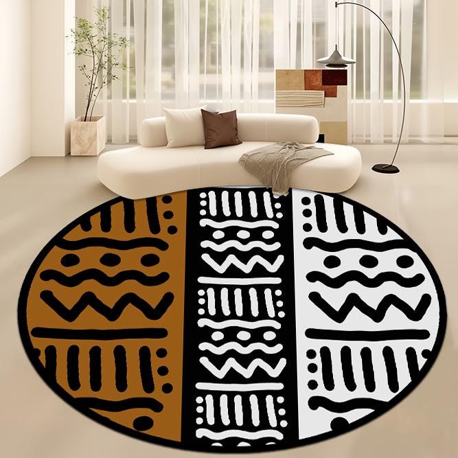 Simple African Rugs African Mudcloth Round Rug, Boho Tribal Circle Carpet, Black Brown ...