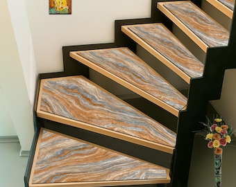 Marble Pattern Stair Rug, Custom Shaped Stair Rug, Trapez stair rug, Non Slip Stair Mats, Triangle Stair Rug, Custom-Made Angled Stairs Mat