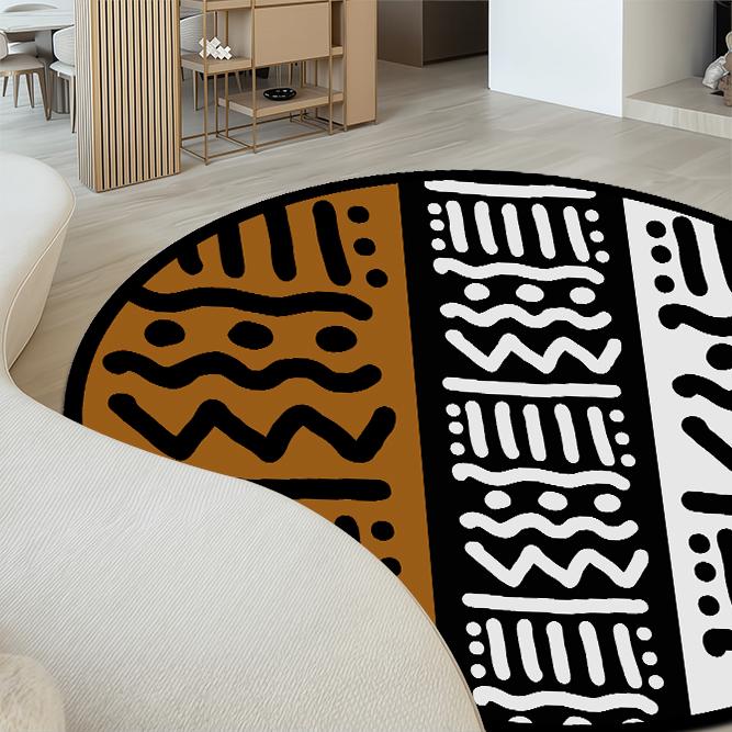 African Mudcloth Round Rug, Boho Tribal Circle Carpet, Black Brown ...
