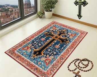 Christian Prayer Rug, Cross Symbol Prayer Rug, Catholic Gift, Christian Rug, Prayer Board Mat, Custom Christian Gift, Jesus Prayer Mat