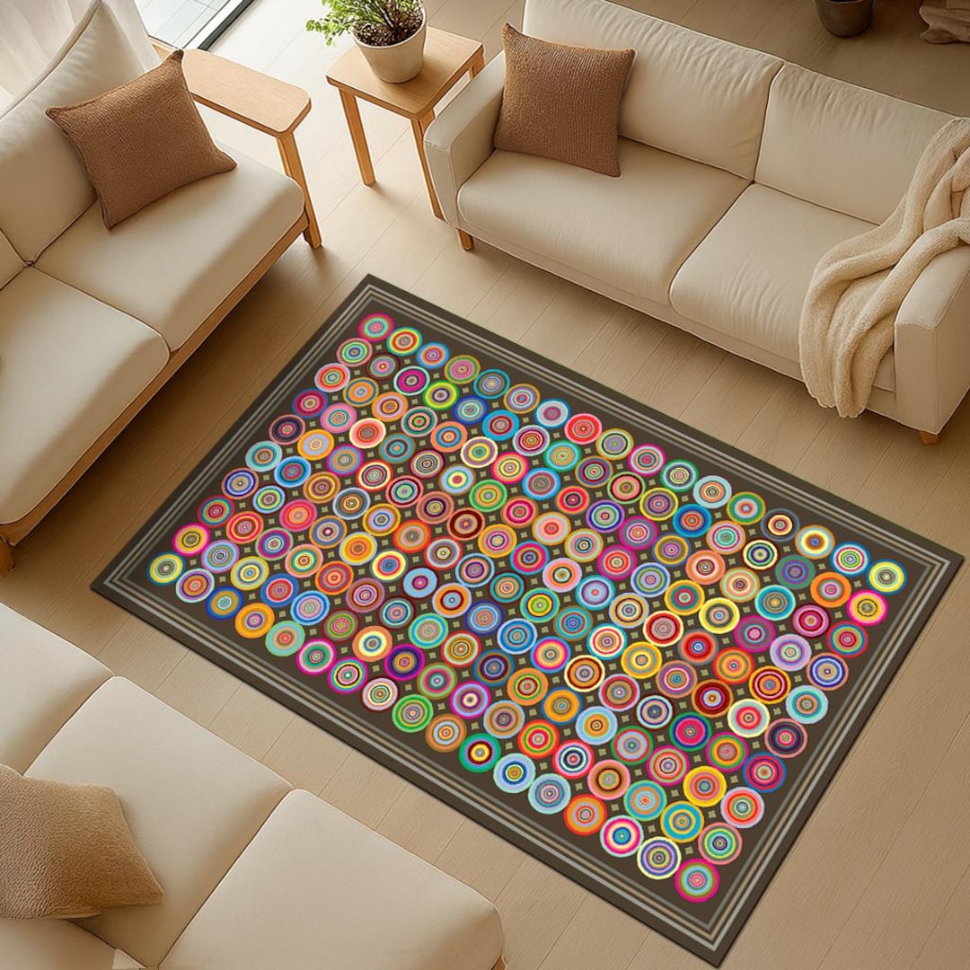 Libra Coin Rug Coin Rug, Retro Mod Pop Art Geometric Statement Carpet, Colorful ...