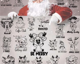 Pacchetto SVG di Natale divertente, pacchetto SVG di pupazzo di neve divertente, pacchetto PNG di renne carine, citazioni natalizie sarcastiche, download digitale, Natale pazzo