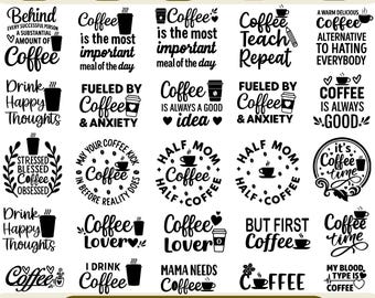 Pacchetto SVG per caffè, Pacchetto SVG per l'intero negozio, Tutti i progetti futuri, png, SVG per caffè, SVG per bar del caffè, Amante del caffè, Regina della caffeina, Design del caffè