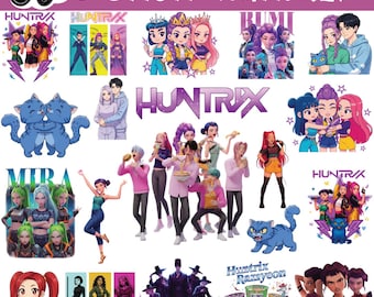 Kpop Demon Hunters PNG, Design de camiseta de grupo ídolo Kpop, Jantar de menina PNG, Bandas de meninas Saja Boys PNG, Fãs de Huntrix, Download digital, arquivos cortados