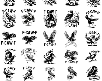 Pacchetto SVG F-Caw-F, divertente disegno gotico del corvo, disegno SVG del corvo, uccelli SVG, umorismo oscuro sugli uccelli SVG, divertente corvo SVG, download digitale, F caw F Cricut