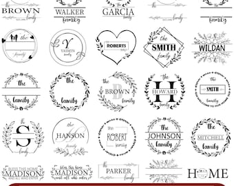 Pacchetto SVG monogramma cognome, SVG monogramma floreale, monogramma iniziale diviso, clipart alfabeto fiorito, segno di famiglia svg, monogramma matrimonio svg