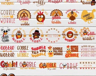 Gobble Till You Wobble SVG, citazione divertente del Ringraziamento, design per maglietta con tacchino, SVG autunnale, file di taglio per Cricut, file di taglio Silhouette, svg autunnale