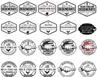 Colletti blu degenerati SVG PNG, Retro Western svg, File di incisione laser, Disegni di toppe per cappelli in pelle, Ancora al verde, Mani ancora sporche al lavoro