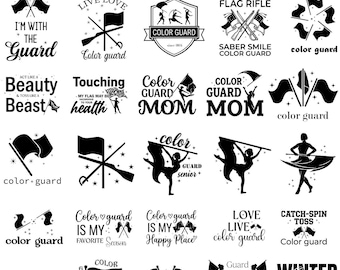 Pacchetto di 50 file SVG per Color Guard, bandiera Color Guard, fucile Color Guard, file SVG per la mamma della Color Guard e la banda musicale, Color Guard, taglio per Cricut e Silhouette.