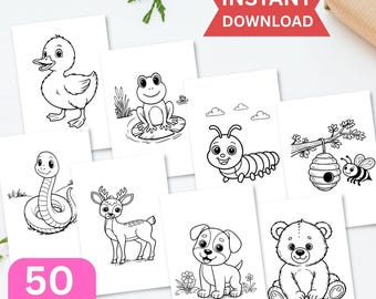 50 fogli da colorare di animali, pagine stampabili per bambini e adulti, divertenti attività da scaricare digitalmente, divertenti disegni da colorare di animali, uso commerciale Cricut