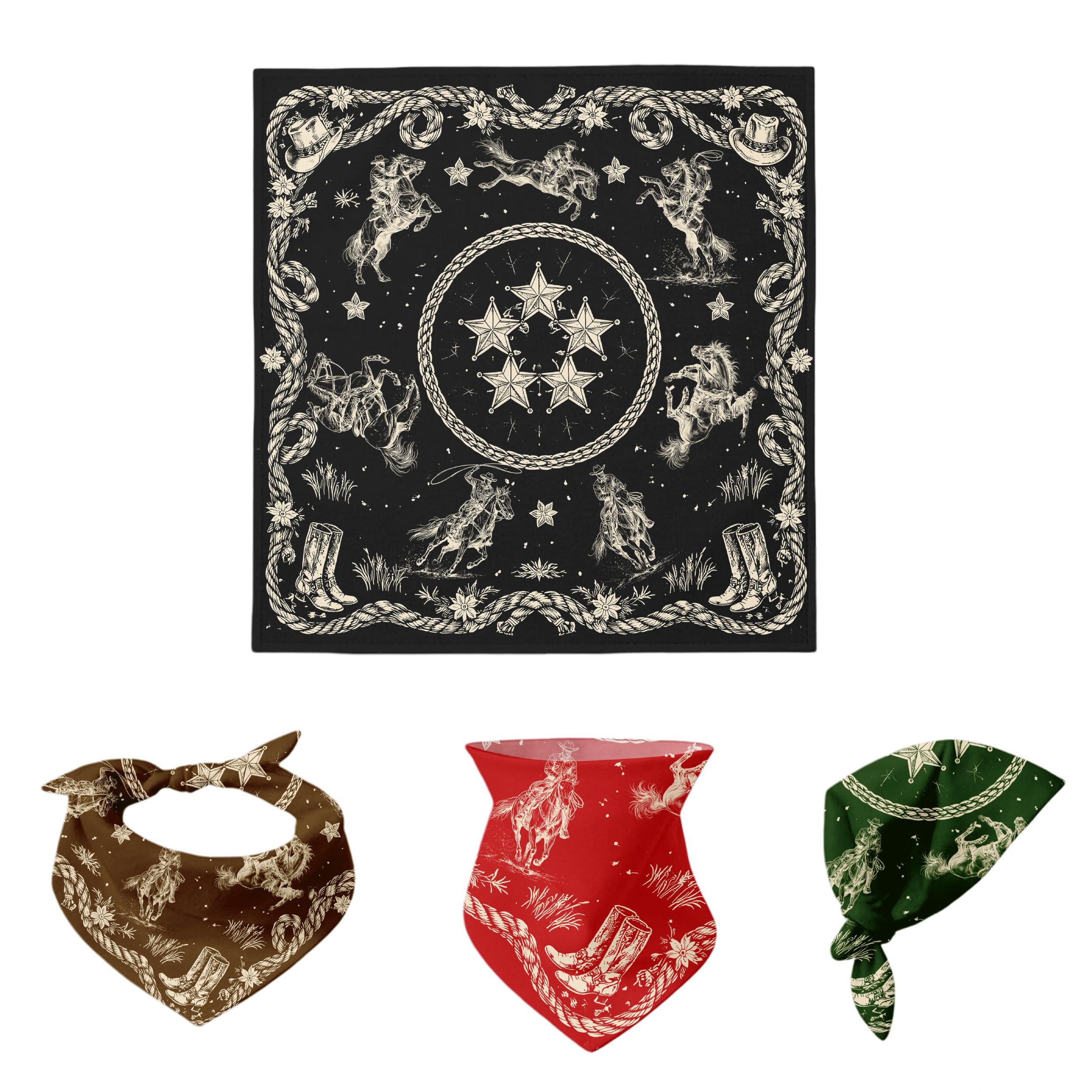 Foulard Western Argenté Avec Concho – Pierre Noire, Motif Sauvage, Neuf étiqueté