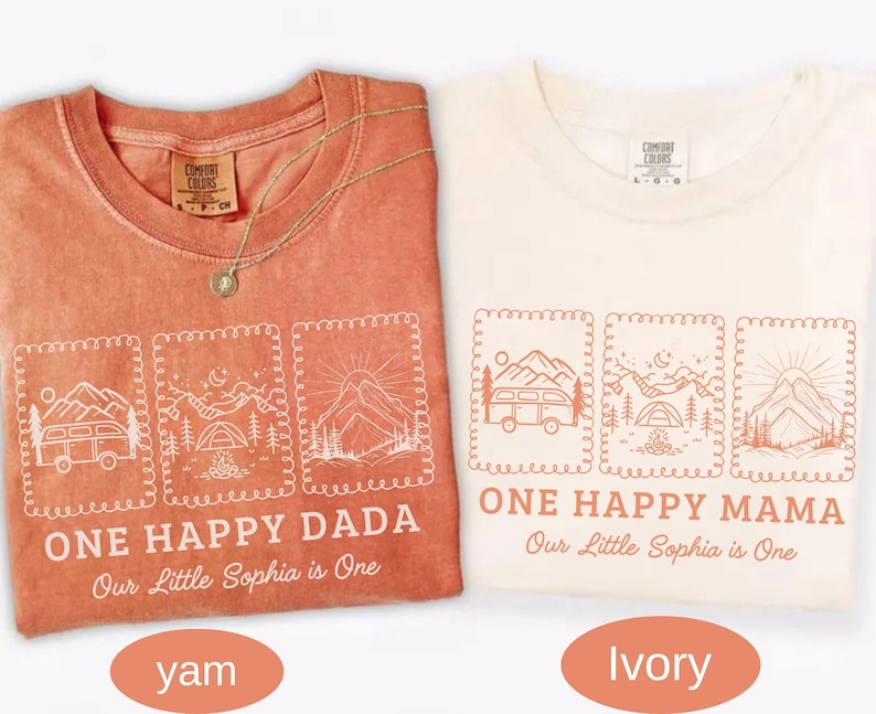 One Happy Camper Family Shirts, One Happy Mama Dada, Camper 1st Birthday Outfit, Matching Family Camping Shirts, Custom Name Shirt immagine 9