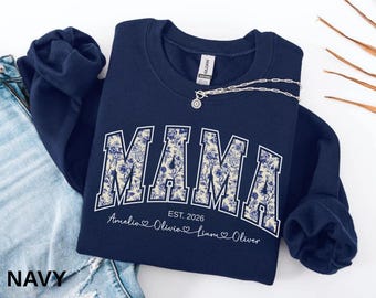 Mama Sweatshirt, Floral Mama Shirt, Mom Crewneck, New Mom Gift, Mommy Shirt, Mom Life Shirt, Mother's Day Gift, Blue Toile Mama shirt