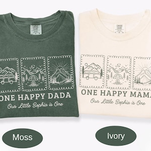 One Happy Camper Family Shirts, One Happy Mama Dada, Camper 1st Birthday Outfit, Matching Family Camping Shirts, Custom Name Shirt immagine 1