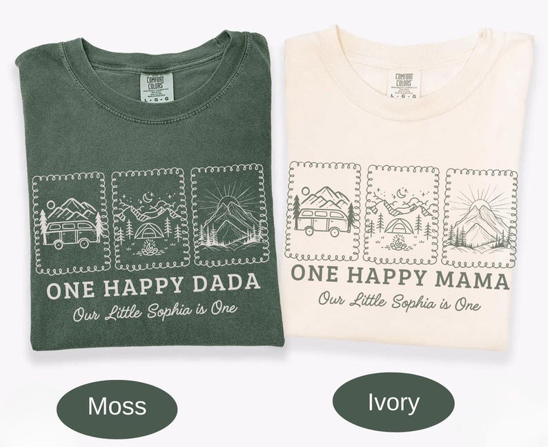 One Happy Camper Family Shirts, One Happy Mama Dada, Camper 1st Birthday Outfit, Matching Family Camping Shirts, Custom Name Shirt immagine 1