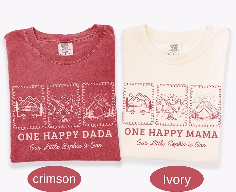 One Happy Camper Family Shirts, One Happy Mama Dada, Camper 1st Birthday Outfit, Matching Family Camping Shirts, Custom Name Shirt immagine 7