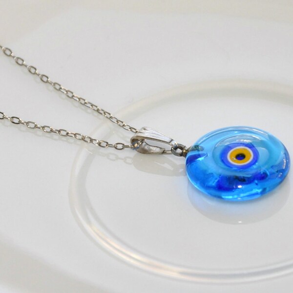 blue evil eye necklace - turkish evils eye necklace - glass necklace