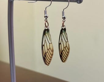 Handmade Bug Dragonfly Wing Dangle Drop Earrings